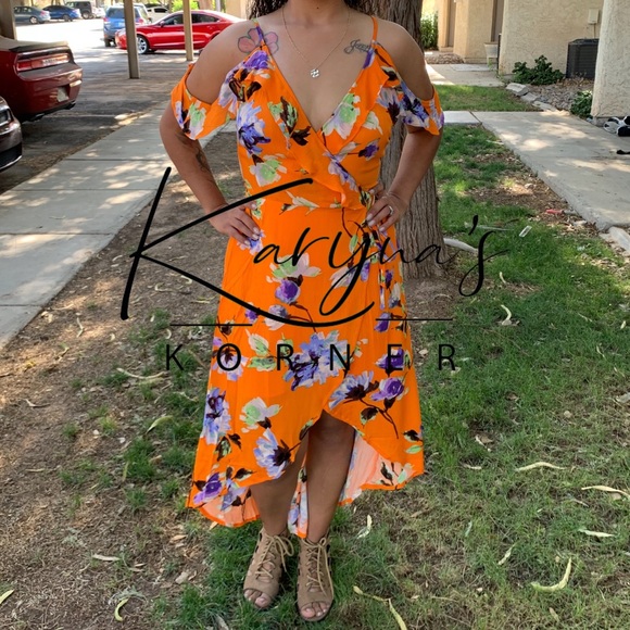 Orange Floral Dress - Picture 1 of 4